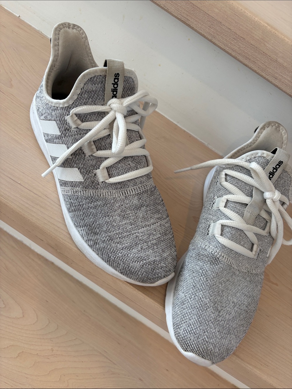 adidas Women's Light Grey Knit Lace-Up Sneakers 8.5
